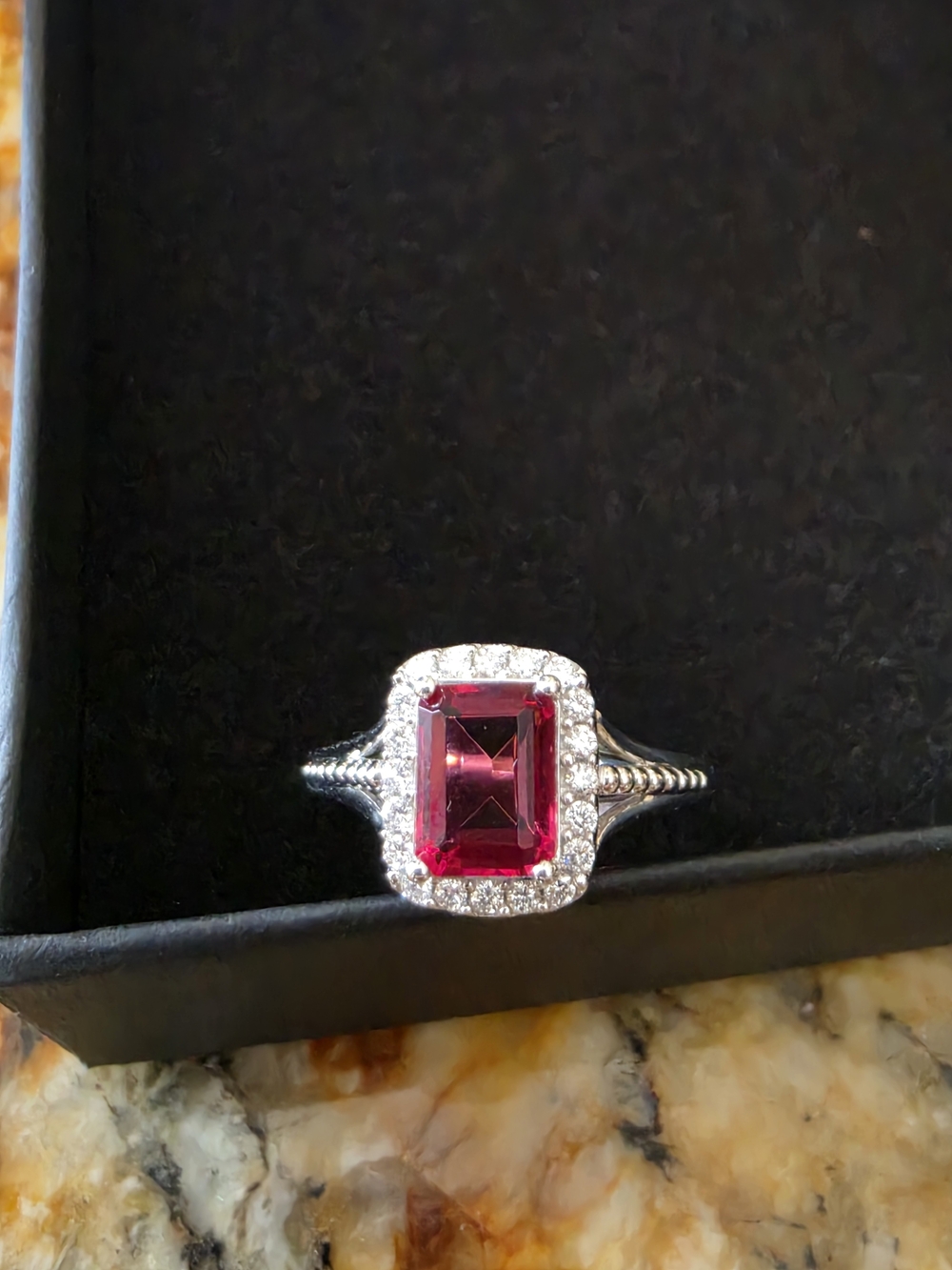 Radiant Lab RUBY Lab Diamond Halo Ring with Emerald-Cut Center Stone